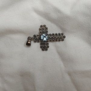 Aquamarine floral cross 625 Sterling silver Cross for necklace